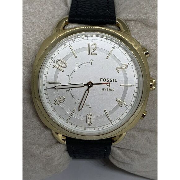 Fossil FTW1201 Women's Black Leather Analog Silver Dial Hybrid Smartwatch JD448 - Picture 1 of 11